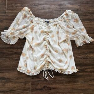 Willow Young Contemporary Lemon Floral Mesh Top Women's XL - Coquette Fairycore